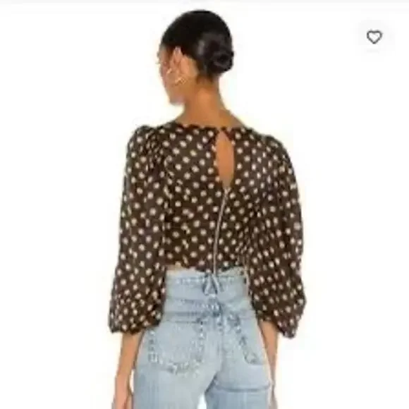 For Love & Lemons Lark Polka Dot Blouse Black Brown L NWT Sold Out - Picture 4 of 10